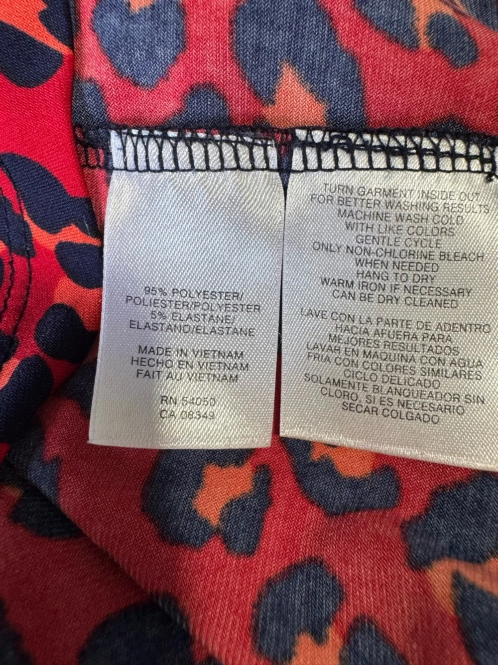Women's Jones New York Red Leopard Print Blouse with Navy and Orange Spots - Picture 5 of 8